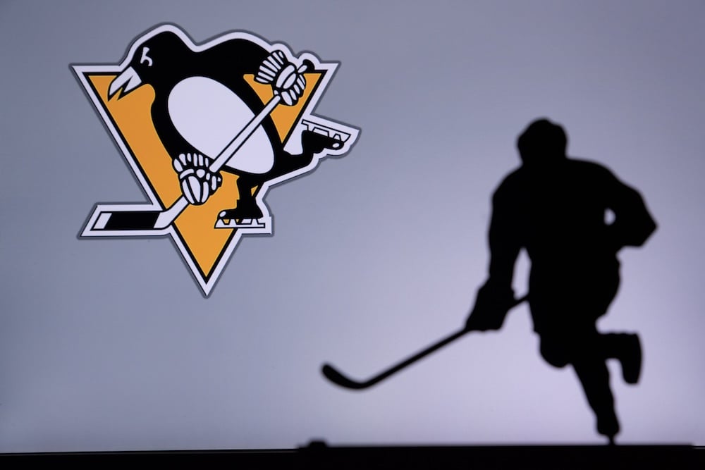 Toronto, Canada, 17. July: Pittsburgh Penguins Concept Photo. Silhouette Of Profesiional Nhl Hockey Player