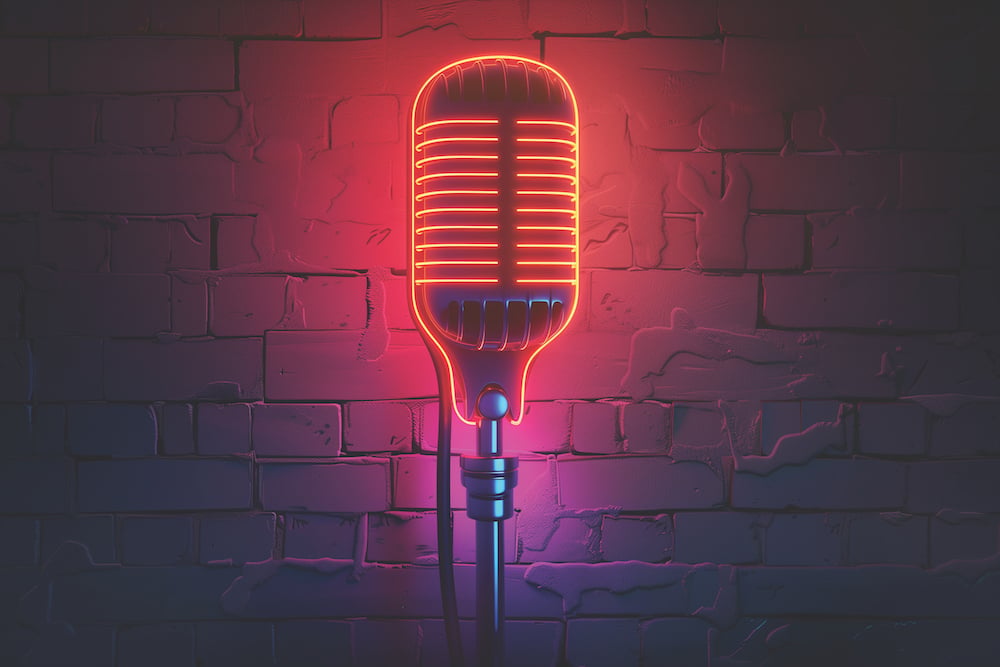 Vector Realistic Isolated Neon Sign Of Microphone Flyer For Template Decoration And Invitation Covering.